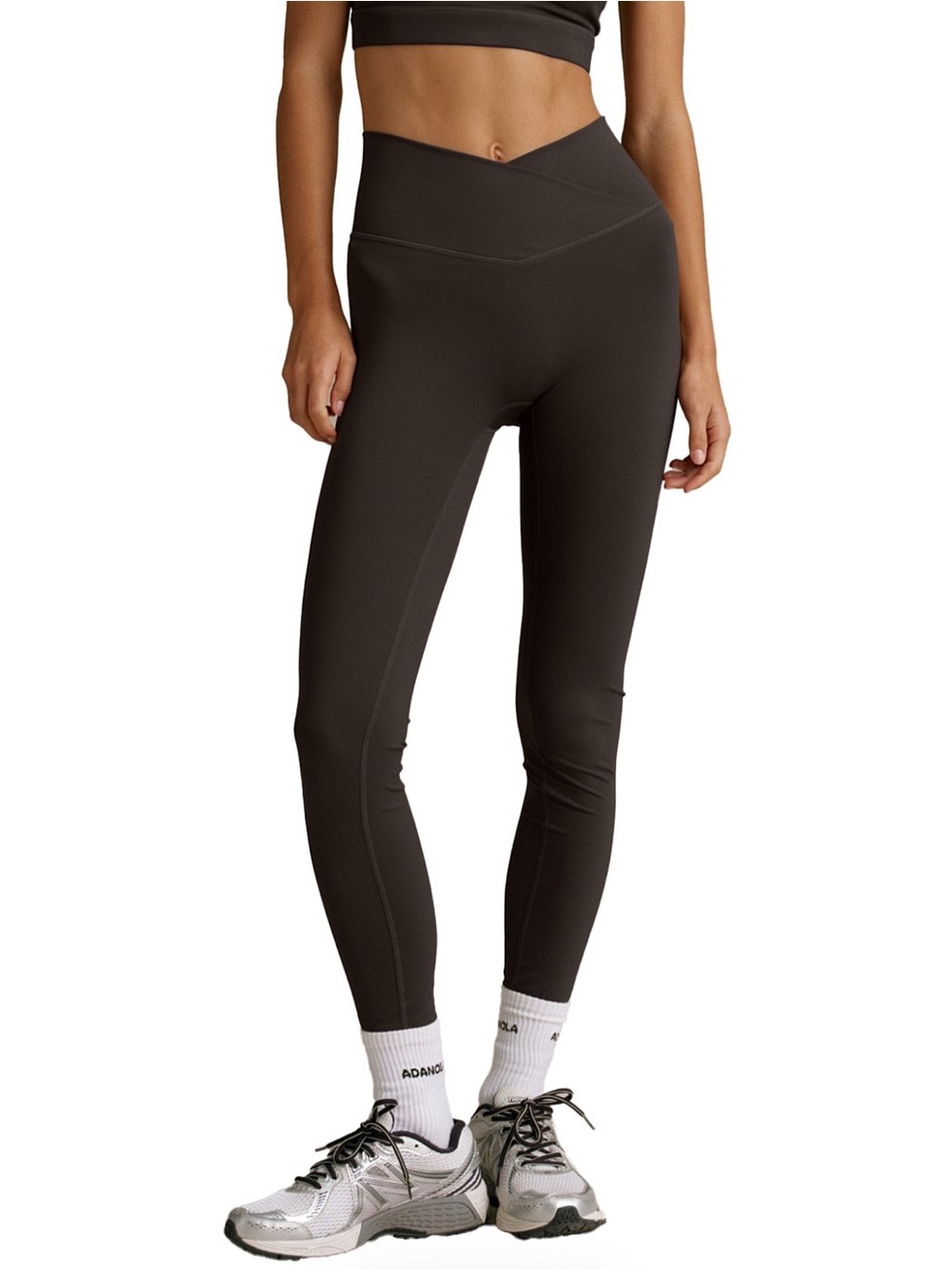 Adanola Ultimate Wrap Over High Rise Leggings in Coffee Bean